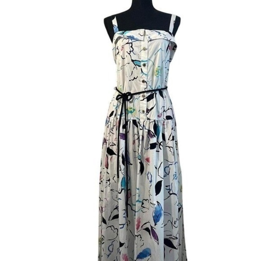 Karl Lagerfeld white and blue floral maxi dress with adjustable straps & belt 14